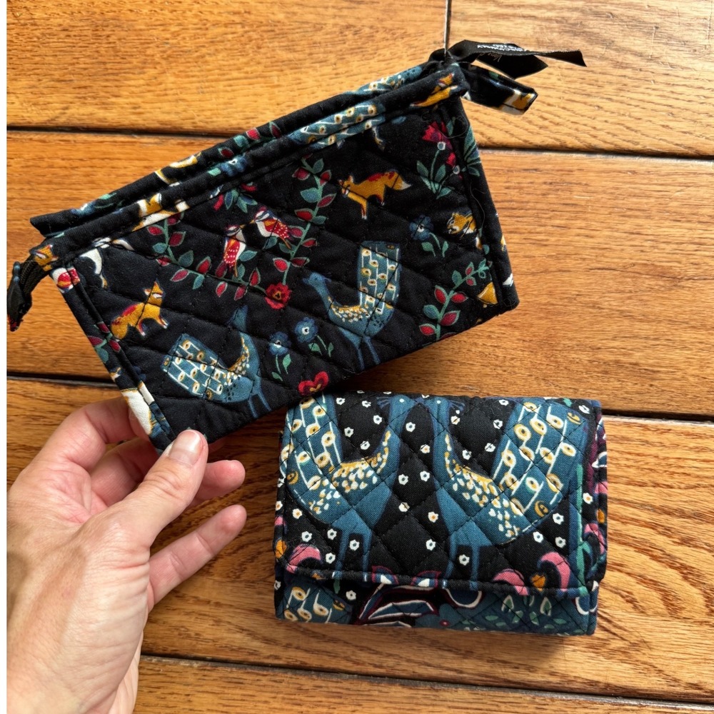 Vera Bradley Wallet & Pouch Set Women OS Black Enchanted Forest Quilted Cotton